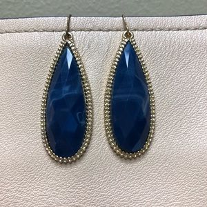 Blue Marbled Tear Drop Gold Earrings- Statement